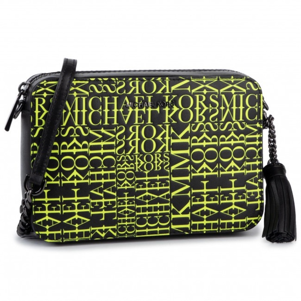 Michael Kors Ginny Medium Newsprint Logo Leather Crossbody Bag ⛓️